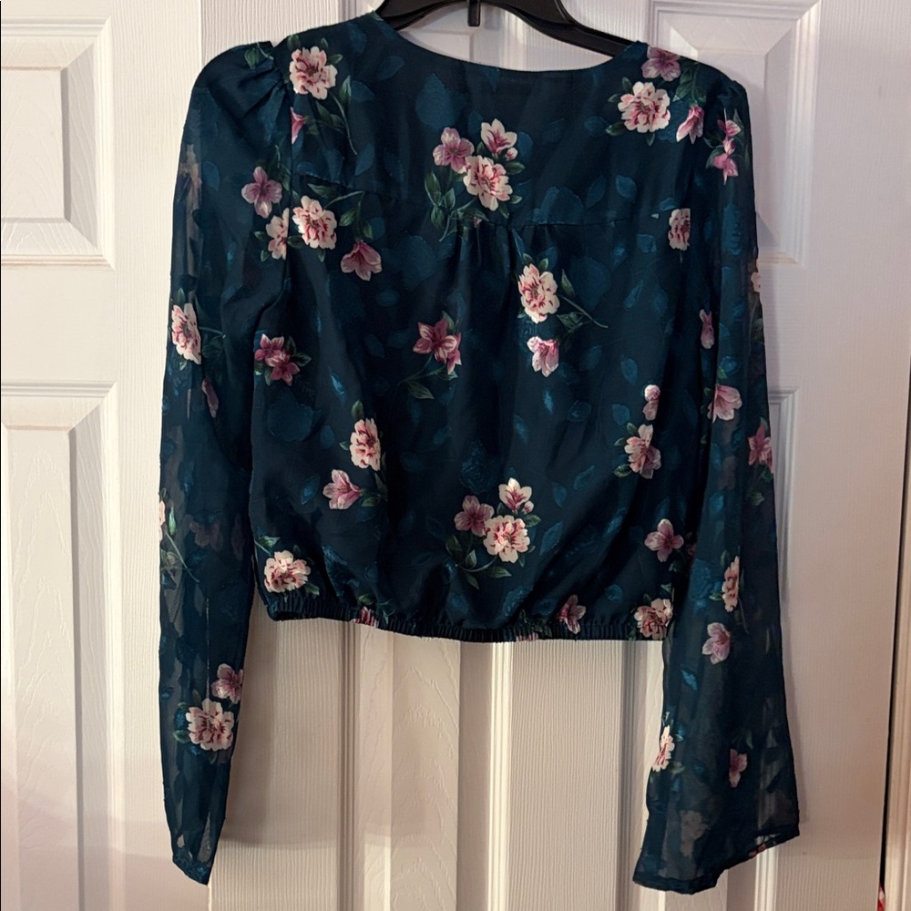 Miami Teal Floral Wrap Blouse - Picture 6 of 6